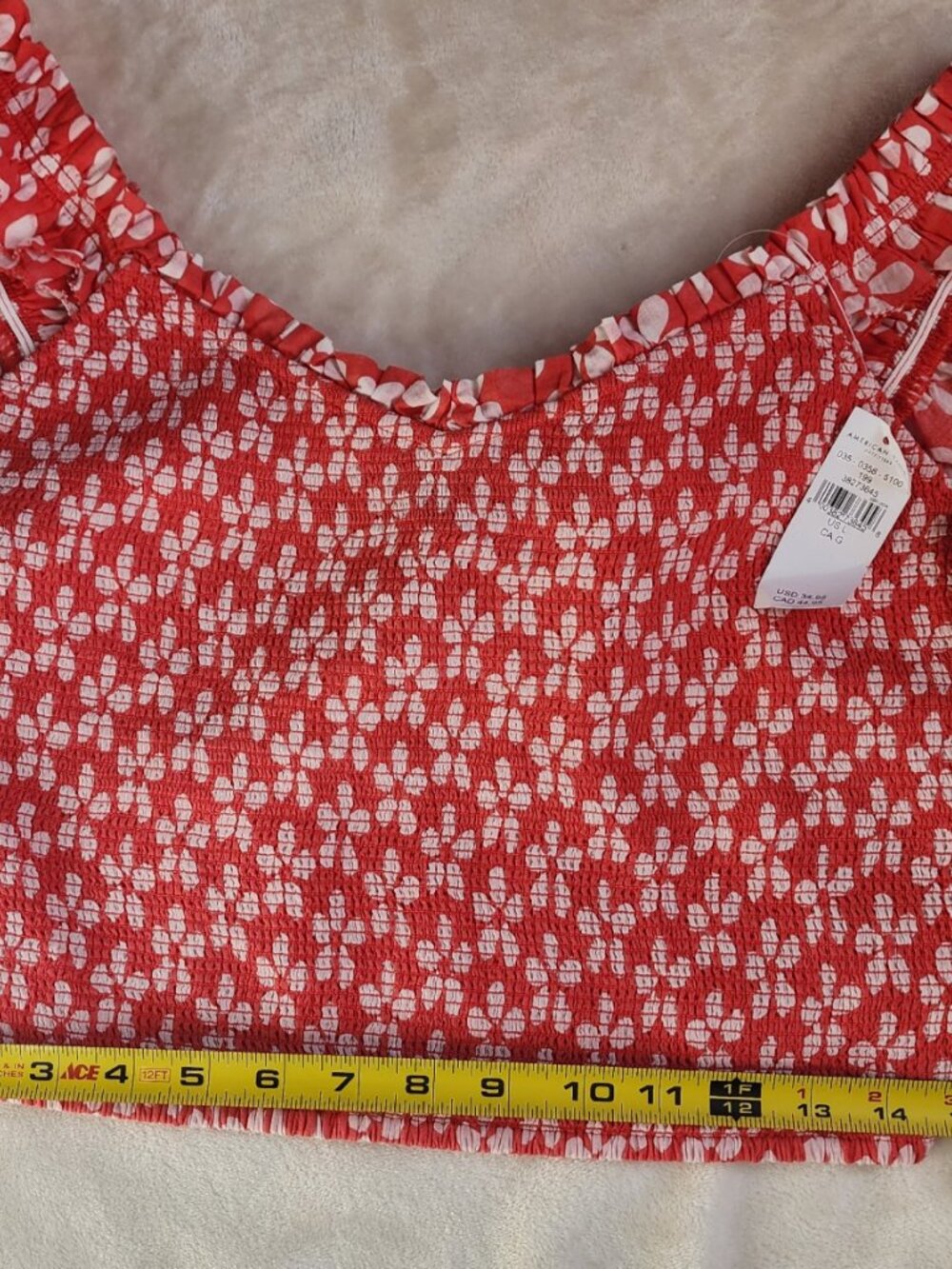 American Eagle red and white crop top with flutter straps - Picture 6 of 7